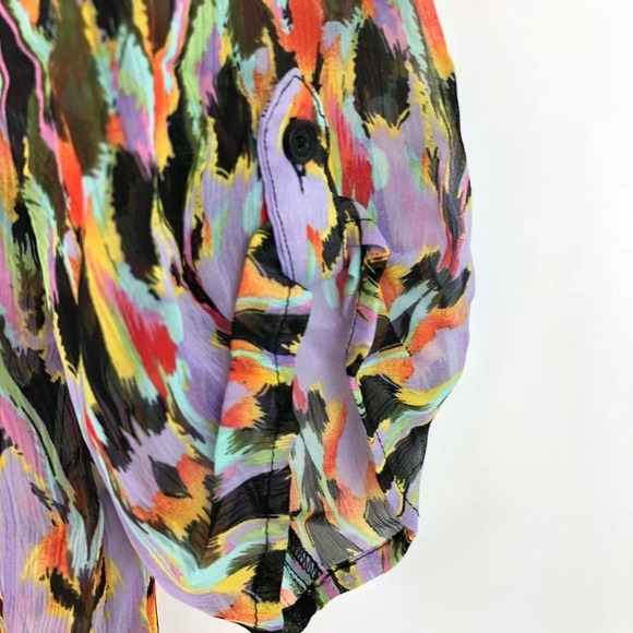Express Tie Neck Semi Sheer Abstract Blouse Top S - Picture 4 of 6